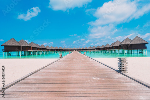 Water bungalows and wooden jetty on Maldives © travnikovstudio