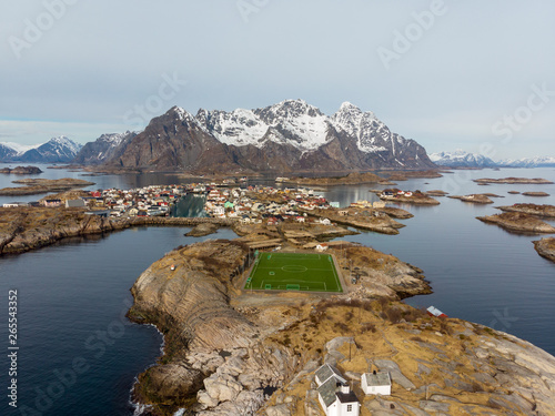 Henningsvaer soccer field in henningsvaer island, Lofoten Norway