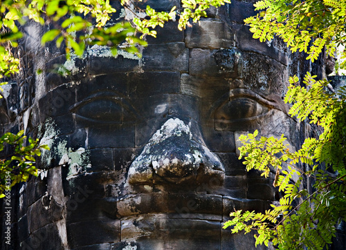 Carved stone face, Angkor, Cambodia