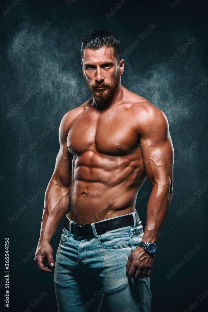 Fototapeta premium Handsome Muscular Shirtless Men in Jeans