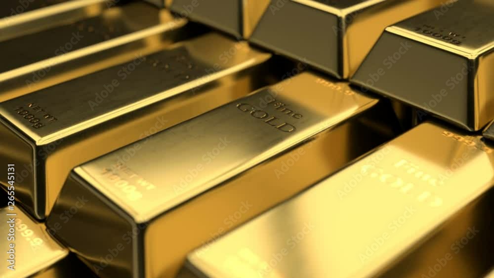 Close-up view of fine gold bars stack. Camera showing stack of fine gold bars with scratches on its surface. Loopable seamless video. Close-up view of fine gold bars stack. Camera showing stack of fine gold bars with scratches on its surface. Loopable seamless video.