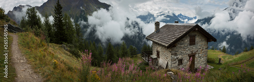 Stone cottage near Mt Blanc trail, Bertone Refuge, Italy