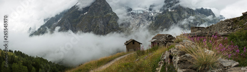 Stone cottages near Mt Blanc trail, Bertone Refuge, Italy photo