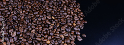 aromatic banner with many grains of coffee