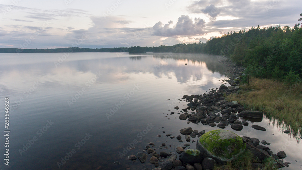 Foggy nordic lake