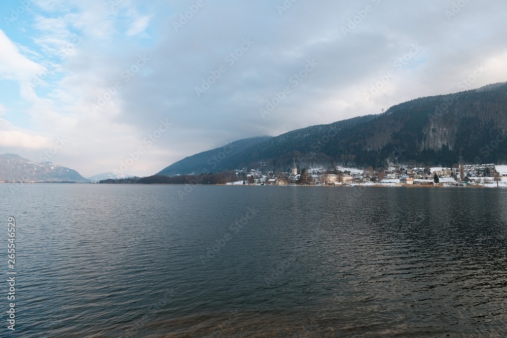 View of Lake Ossiacher See, lake and town Ossiach in carinthia, south of Austria