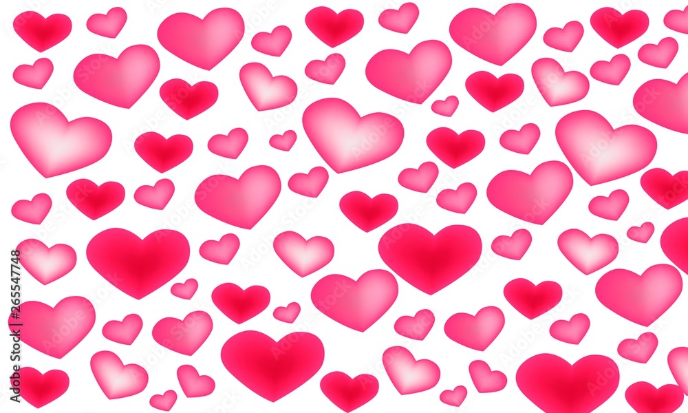 Fondo de corazones en diferentes tonos rosas.