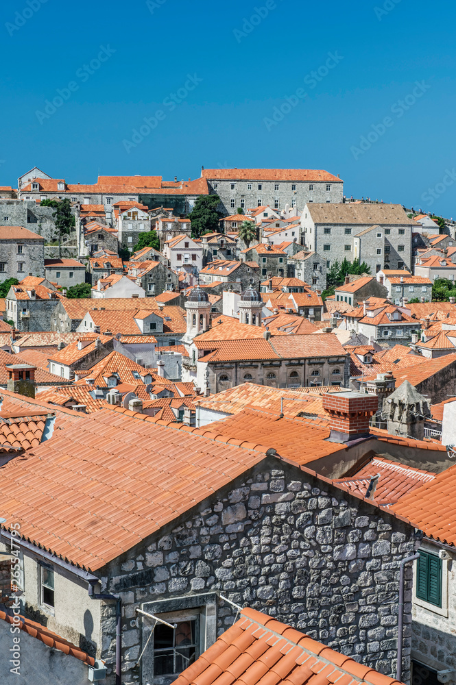 Rooftops of city on hillside, Dubrovnik, Dubrovnik-Neretva, Croatia Rooftops of city on hillside, Dubrovnik, Dubrovnik-Neretva, Croatia