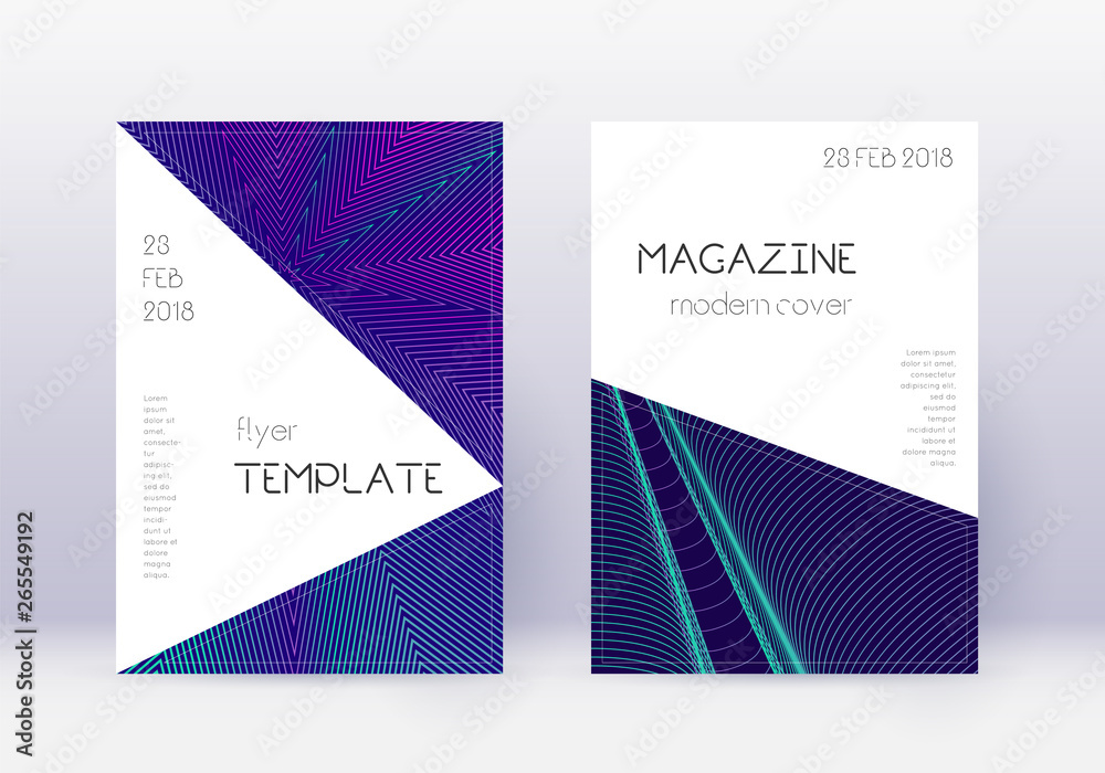 Fototapeta premium Triangle cover design template set. Neon abstract 