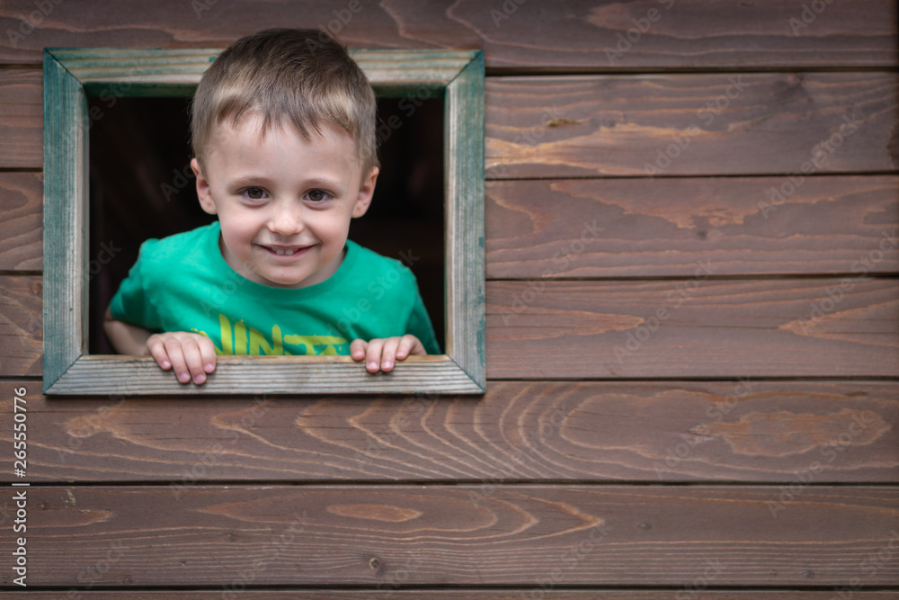 Boy looking through the window