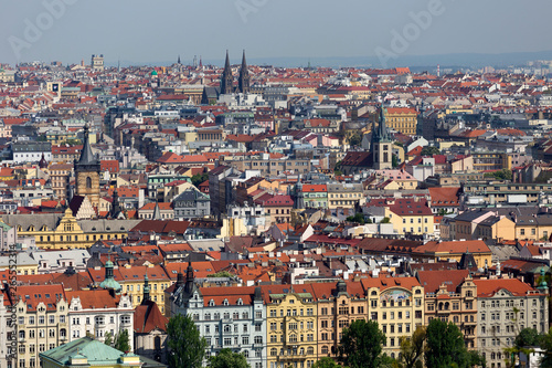 Spring Prague City with green Nature and flowering Trees from the Hill Petrin, Czech Republic © Kajano