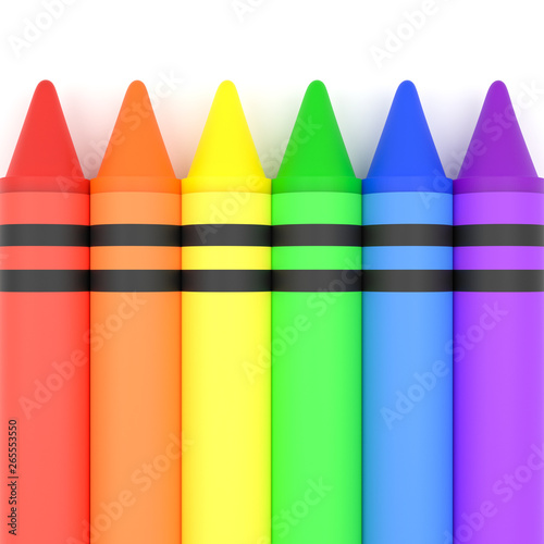 Row of crayons in rainbow order