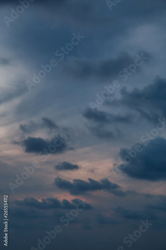 Dramatic cloudscape during a dark and colorful sunset.