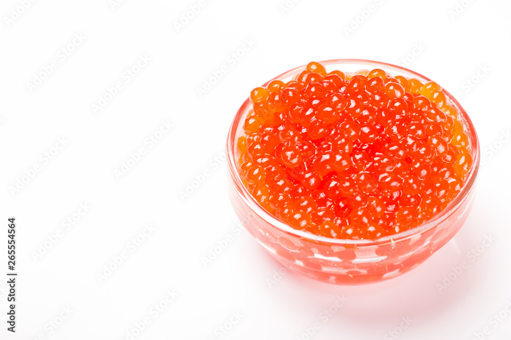 red caviar in glass bowl isolated on white background red caviar in glass bowl isolated on white background