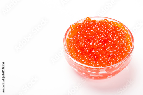 red caviar in glass bowl isolated on white background 