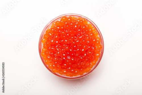red caviar in glass bowl isolated on white background 