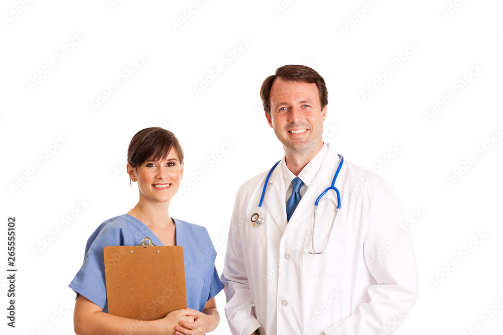 Happy Doctor and Nurse Isolated on White - Medical Healthcare Happy Doctor and Nurse Isolated on White - Medical Healthcare