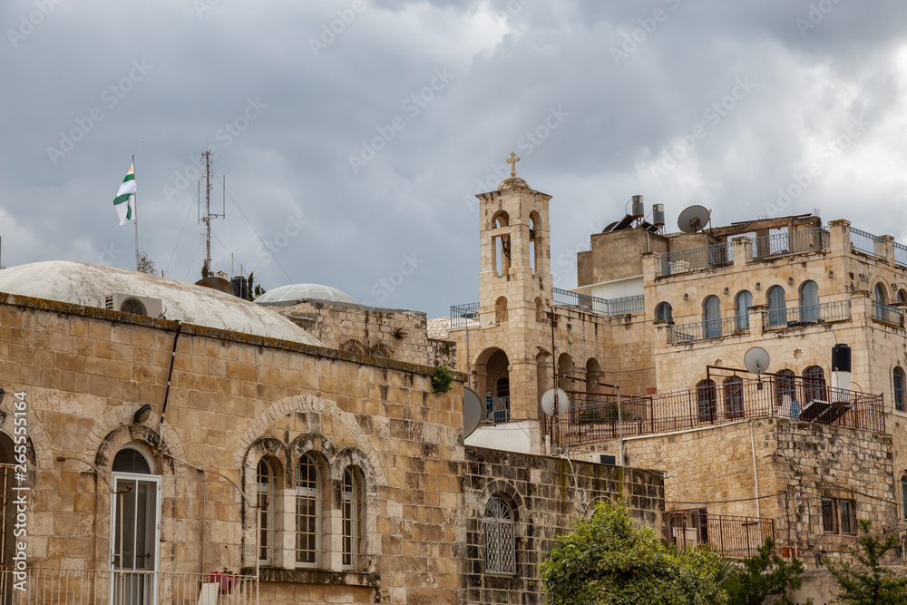 Residential homes in the Old City during a cloudy day. Taken in Jerusalem, Israel.
