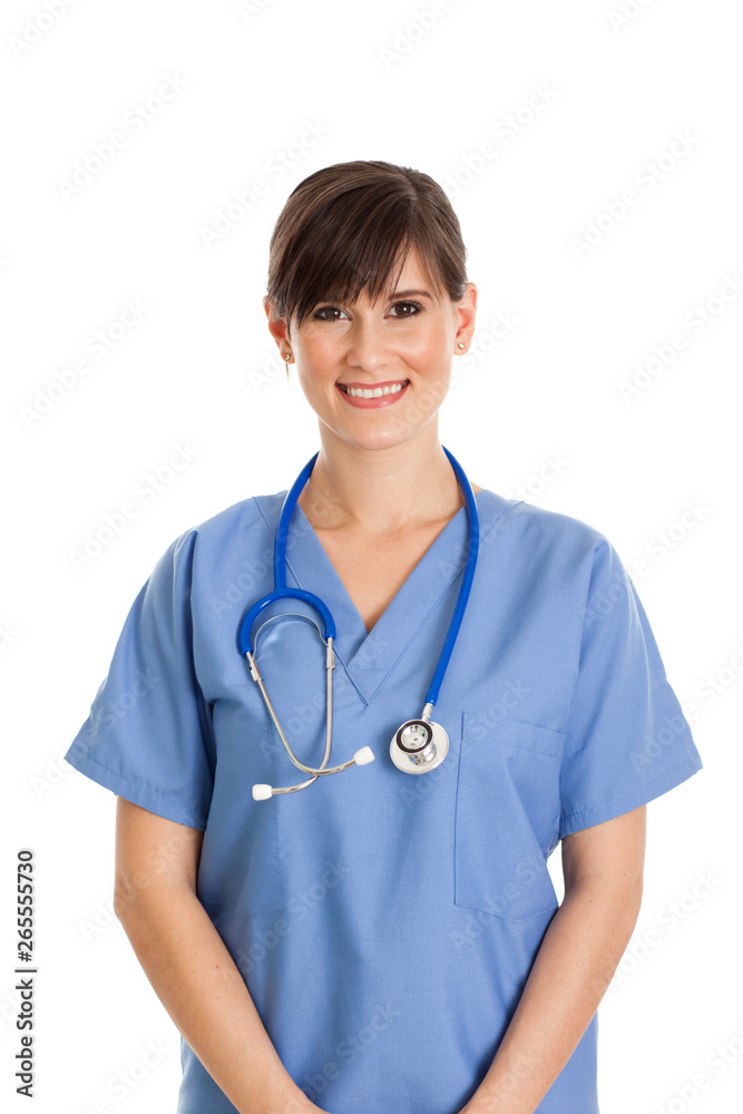 Happy Nurse in Scrubs Ready for Work - Medical Healthcare Happy Nurse in Scrubs Ready for Work - Medical Healthcare