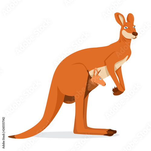 Kangaroo Female With Joey In Pouch Vector Illustration  Side View