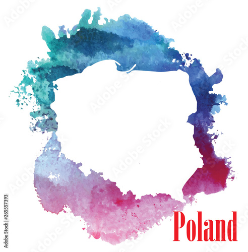 Murais de parede Poland. Map of the country. Stylized card and watercolor stains.