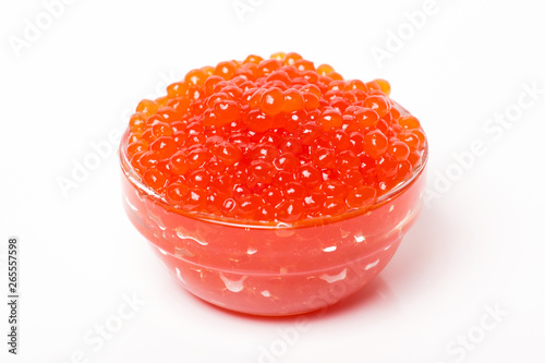 red caviar in glass bowl isolated on white background