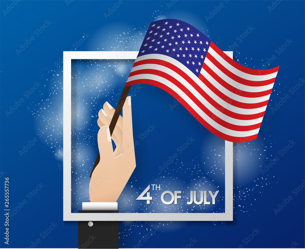 The hand of the businessman holding a usa flag  independence day usa celebration banner template