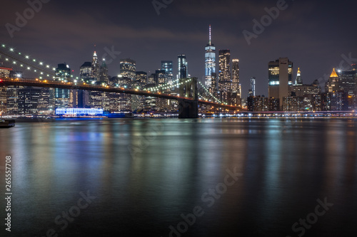 New York Bridge at Night Across River