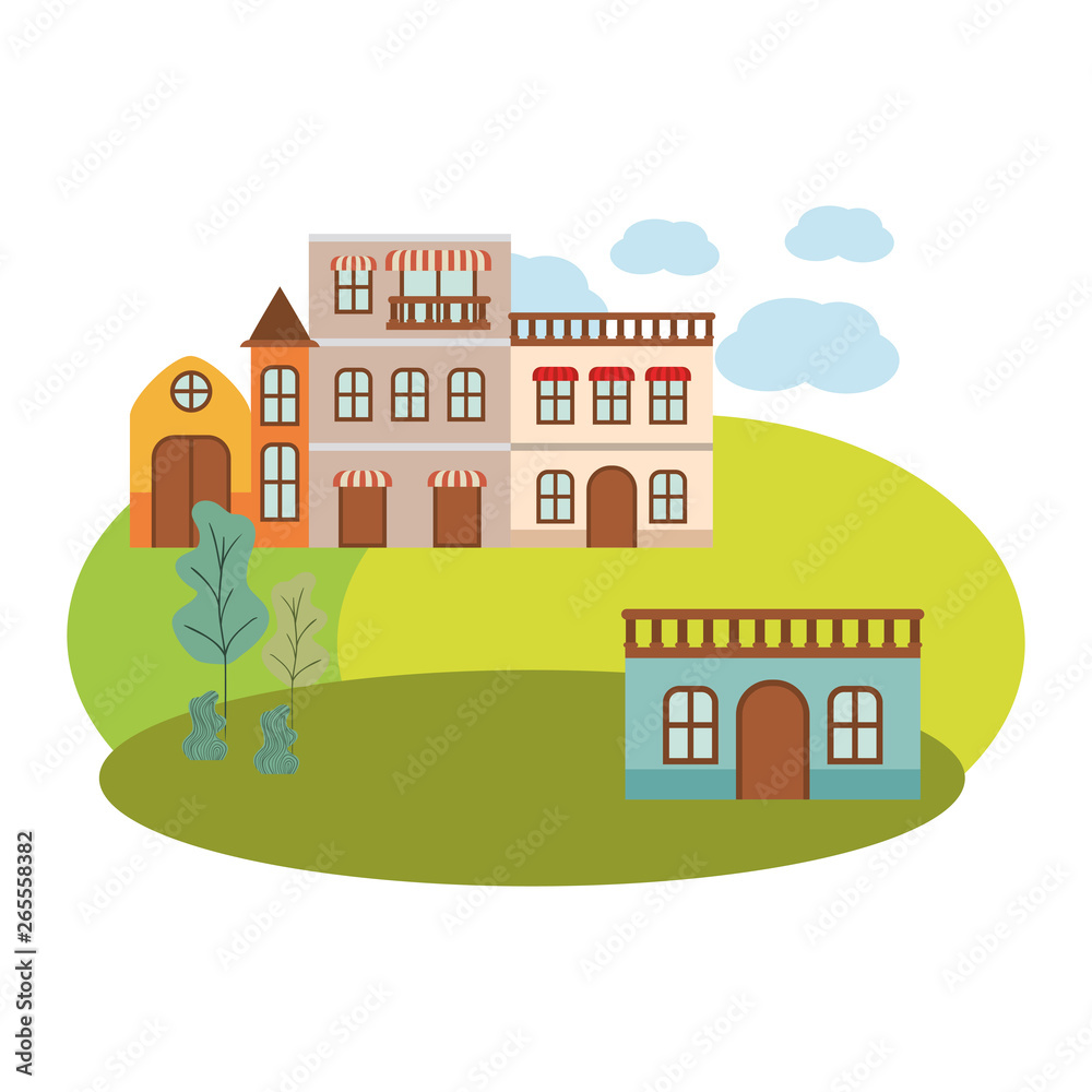 Fototapeta premium neighborhood houses in landscape isolated icon