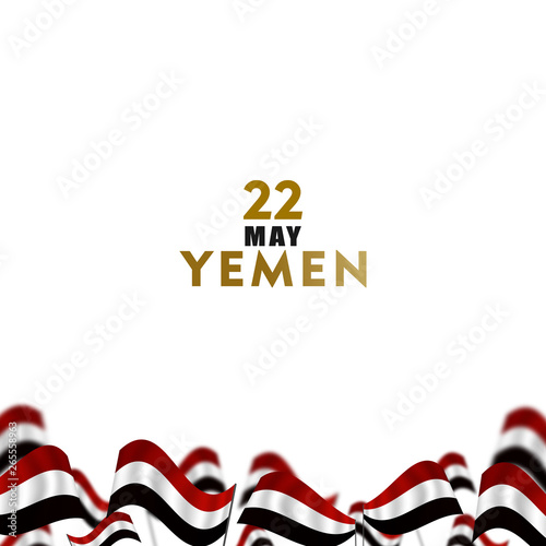 22 may. yemen unity day. waving yemen flag celebration card vector illustration photo