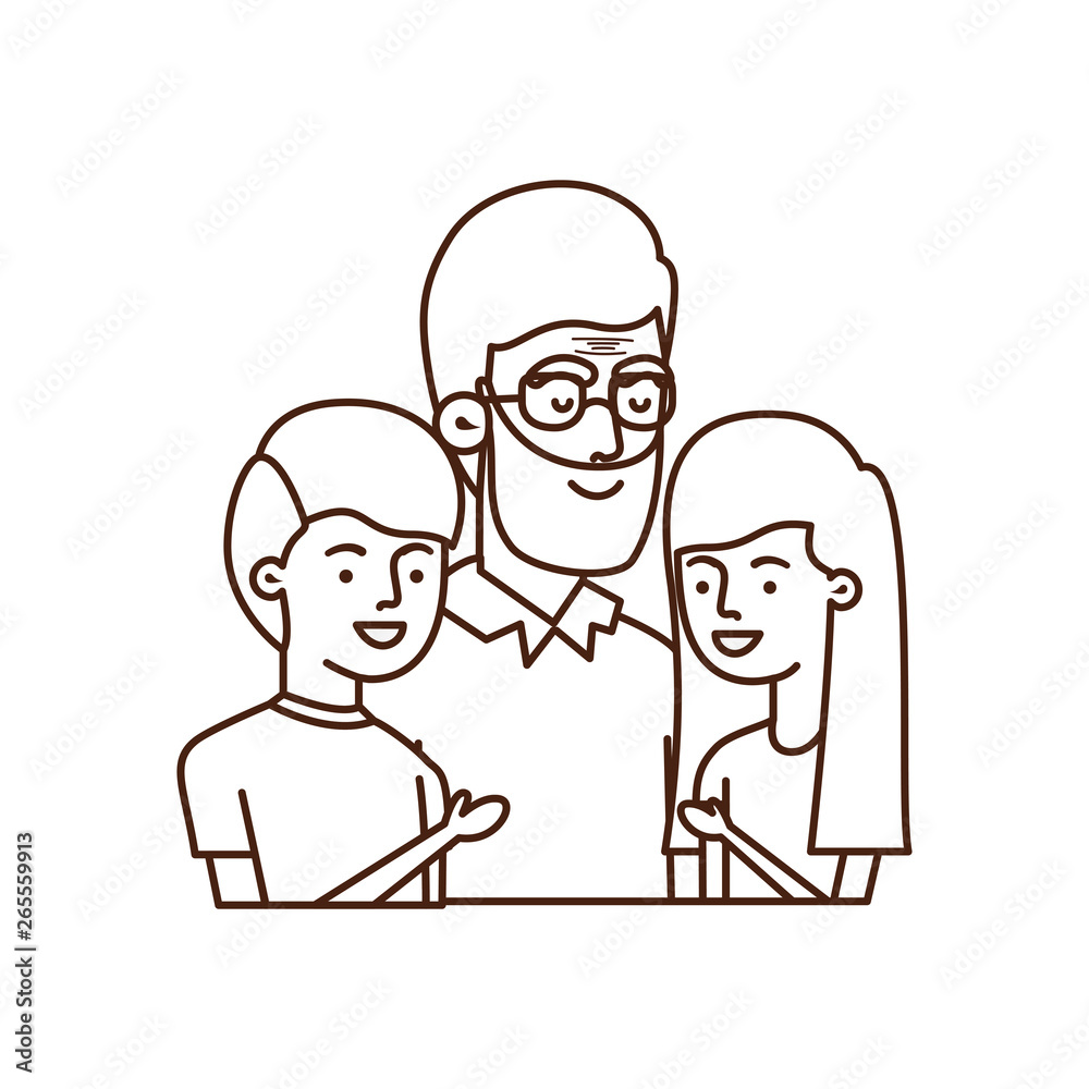 grandfather with children avatar character grandfather with children avatar character
