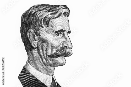 .Henry Lawson portrait from old Australian money on 10 Dollar australia banknote, from Australia money. Close Up UNC Uncirculated - Collection. photo