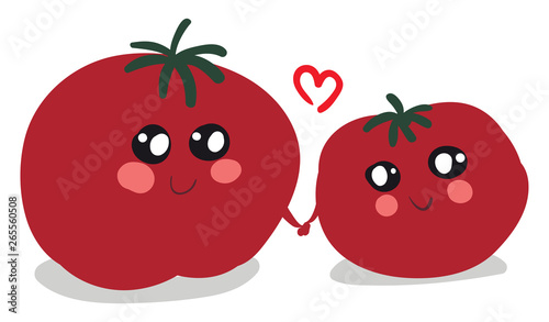 Two tomatoes in love illustration vector on white background