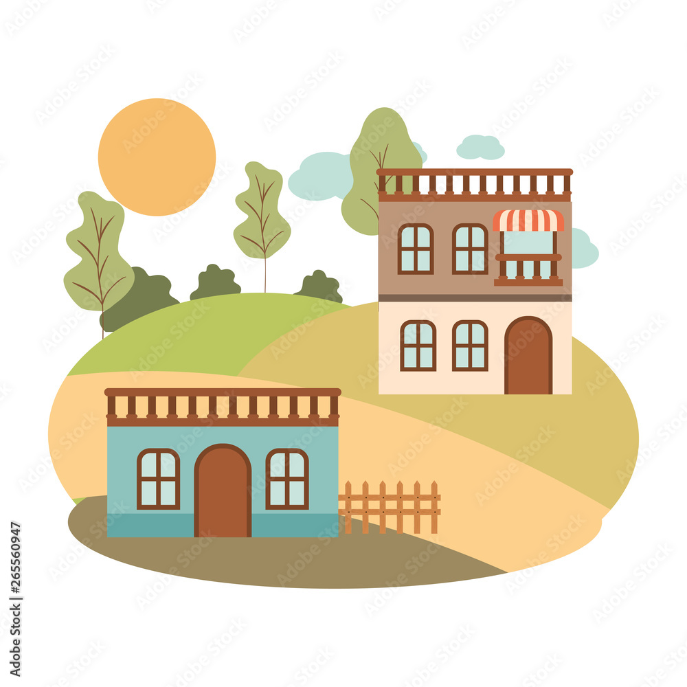 neighborhood houses in landscape isolated icon