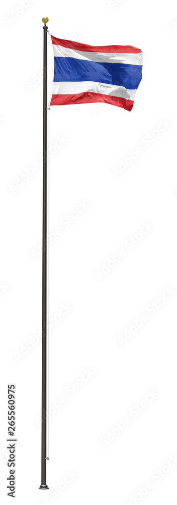 Fototapeta premium Thailand flag on a pole, isolated on a white background