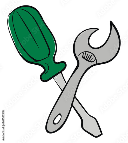 Screwdriver and ajustable wrench illustration vector on white background