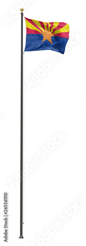 Arizona flag on a pole, isolated on a white background