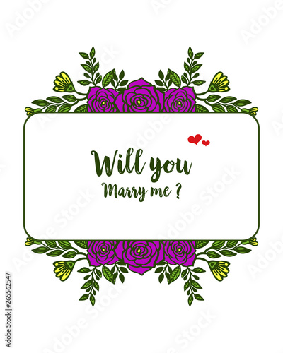 Vector illustration elegant purple wreath frame for lettering will you marry me