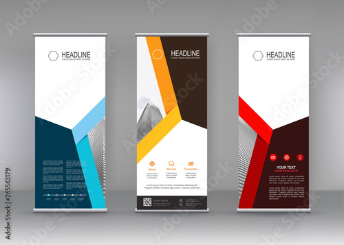 Vertical banner stand template design. can use for brochure flyer, covers ,infographics ,vector abstract geometric background, modern x-banner and flag-banner advertising design element