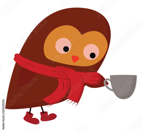 Cartoon bird in a red scarf vector or color illustration