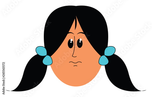 Cartoon face of a girl in two side ponytails hairstyle vector or color illustration