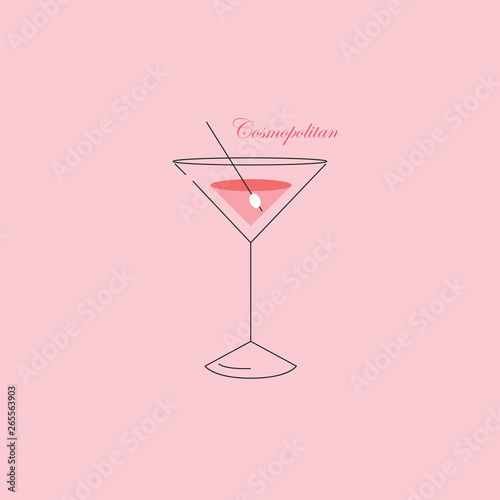 Portrait of elegant party glassware filled with the cocktail over pink background vector or color illustration