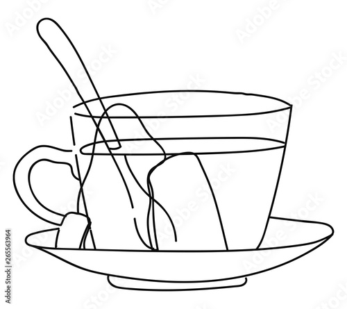 Line art of a dip tea bag in a cup set isolated on white background vector or color illustration