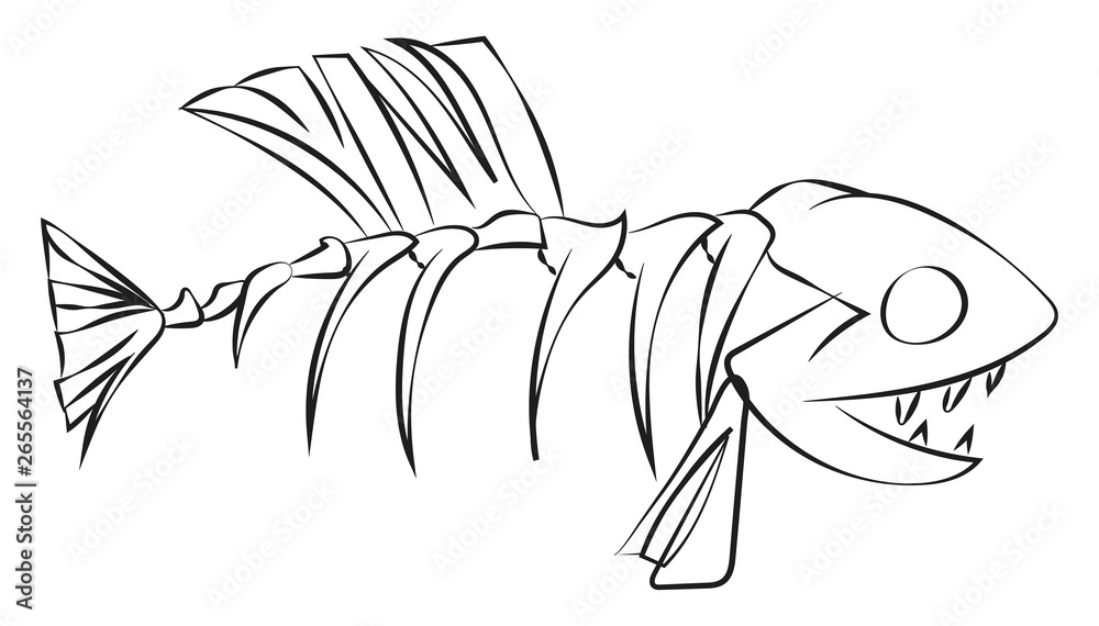 Line art of a fish skeleton vector or color illustration Stock Vector