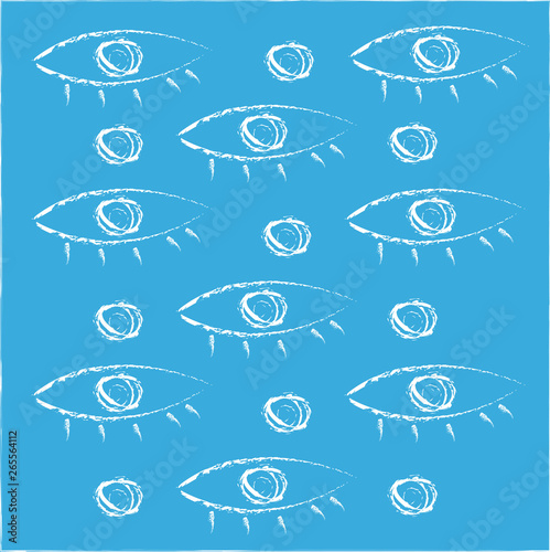 Regular patterns of eyes over blue background vector or color illustration