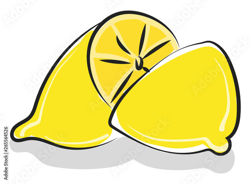 Clipart of a whole lemon cut into two unequal halves vector or color illustration