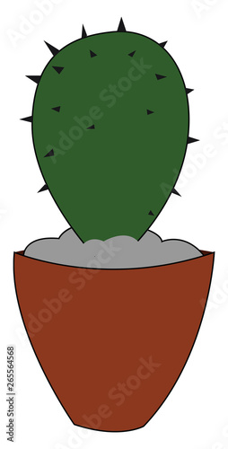 Cartoon small cactus plant on an earthen pot vector or color illustration