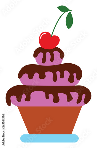 Earthen pot potted with a fondant cake topped with the apple fruit on top of it vector or color illustration