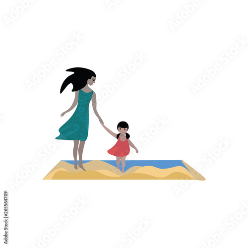 Drawing of a beautiful mom and a lovely daughter vector or color illustration