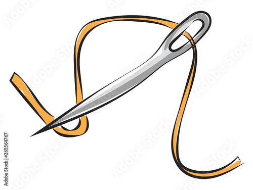 A wooden coil of strong thread with a needle for sewing garments vector or color illustration